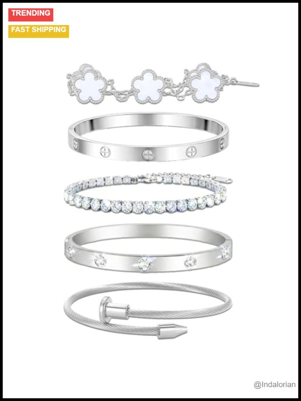 18K Gold Plated Love Bangle Bracelet Stack Adjustable CZ Tennis Chain Set